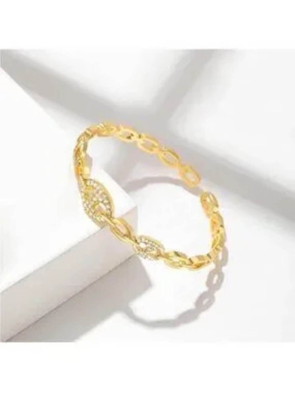 Gold 14k Gold Plated Cubic Zirconia Hollow Cuff Bracelet